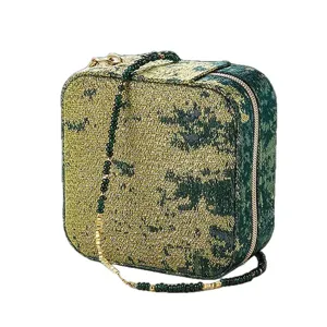 Portable jewelry box mini travel storage organizer for rings earrings necklaces bracelets green