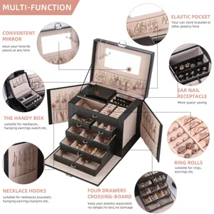 Grande portagioie in pelle PU con cassetti specchio e scomparti per gioielli organizer