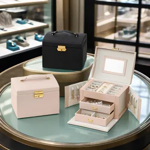 3-Tier PU Leather Jewelry Box With Mirror And Lock Portable Jewelry Organizer Case For Necklaces Earrings Rings Storage