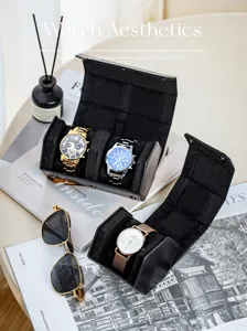 Portable leather watch roll travel storage case minimalist jewelry organizer box for men and women
