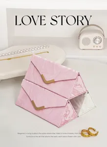 Pink marble pattern foldable jewelry storage box detail, portable triangular design.