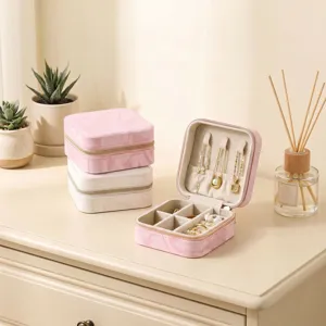 Portable Marble Pattern PU Leather Jewelry Box Travel Mini Jewelry Organizer Case For Rings Earrings Necklaces