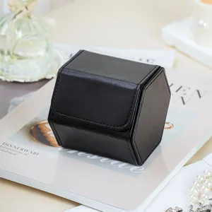 Minimalist black PU leather travel watch box, portable single watch storage roll case