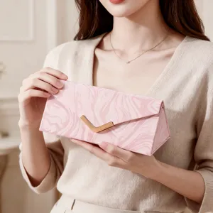 Foldable pink marble jewelry storage box travel portable ring necklace glasses case