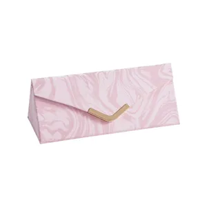 Pink marble pattern foldable glasses case and travel jewelry storage box for women.