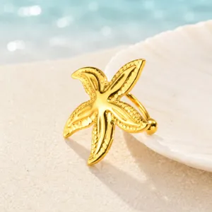 Goldener Edelstahl Seestern Clip-Ohrring für Damen, trendiger Strand Stil Schmuck Detail Ansicht.