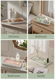 Nordic style plastic leather storage tray for home organization, desktop cosmetic and vanity tray.