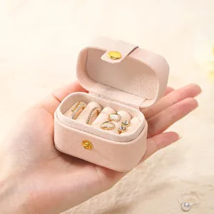 Mini Portable Jewelry Box For Rings Earrings PVC Jewelry Organizer Storage Box With Metal Snap Button For Travel Women