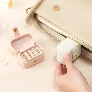 Mini travel jewelry box for rings and earrings portable PU leather storage case organizer