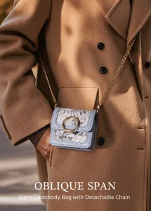 Compact jacquard earphone bag with metal ring and chain strap, stylish mini storage pouch.
