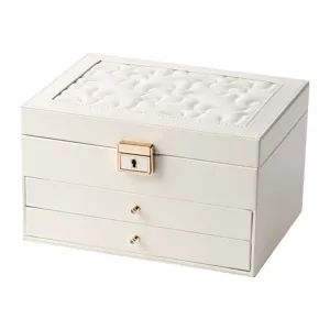 Large capacity multi-layer leather jewelry box storage organizer with drawers and lock.
