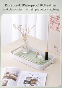 Nordic style plastic and PU leather storage tray detail, elegant home organization.