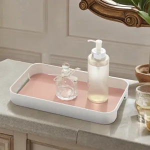 Nordic style plastic leather storage tray, elegant desktop organizer for living room and home decor.