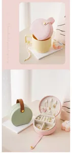 Portable leather jewelry box with compartments, perfect travel ring and necklace organizer.