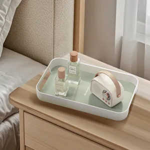 Nordic luxury plastic leather storage tray for home living room desktop organization.