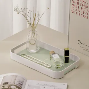Nordic style plastic leather tray detail, elegant green and white design, perfect storage tray.