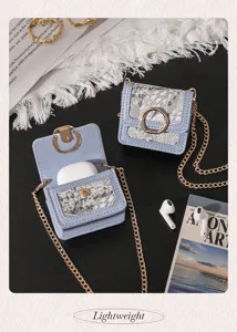 Portable mini lace chain earphone storage bag stylish retro micro crossbody case