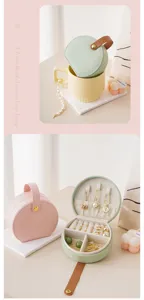 Portable travel jewelry box organizer PU leather case for rings necklaces earrings stand.
