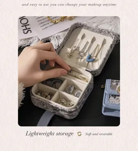 Portable vintage jacquard jewelry storage box multi-functional travel case organizer