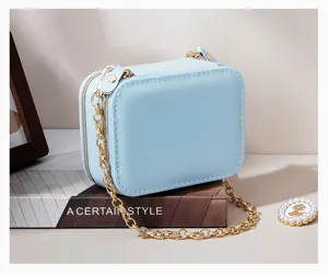 Mini Reise Schmuckkoffer Tasche mit Kette tragbar Aufbewahrung für Ohrringe Ringe
