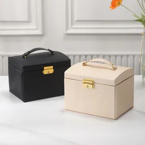 Portable PU leather jewelry box storage case for rings earrings necklace organizer.