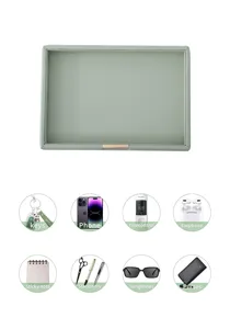 PU leather valet tray desktop organizer with metal clasp for keys phone and daily items storage