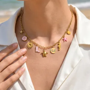 Edelstahl Ozean Stil Runder Anhänger Kette Gold Strand Multi Charm Seestern Schildkröte Good Luck Kette Damen Schmuck