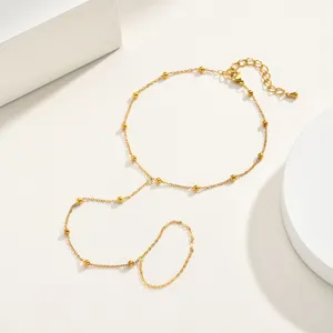 Gold stainless steel toe anklet with bead charms for women fashion jewelry detail view