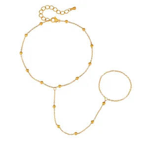 Gold Stainless Steel Beaded Toe Anklet Slave Chain Foot Jewelry for Women Beach Party