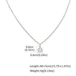 Collar del zodiaco de acero inoxidable con colgante de circonita brillante para mujer.