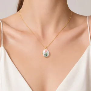 Vintage Tulpen Medaillon Halskette elegante Oelmalerei Anhaenger Schmuck Geschenk Damen