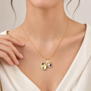 Goldene ovale Medaillon Halskette, Vintage zum Oeffnen Anhänger Schmuck personalisiert.