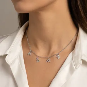 Collar de cadena con dije de signo zodiacal y pedreria de acero inoxidable moda