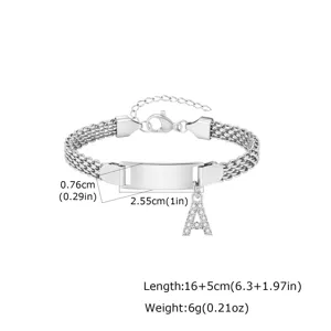 Bracelet lettre DIY en acier inoxydable avec plaque ID gravable et pendentif pour enfants.