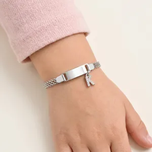 Bracelet gourmette enfant en acier inoxydable avec pendentif lettre strass maille