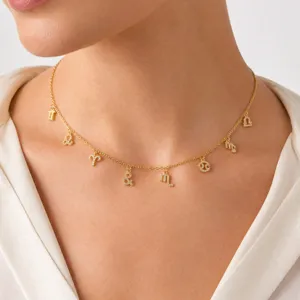 Collar con Colgante de Número Constelación Letra Nombre Personalizado de Acero Inoxidable Chapado en Oro Cadena de Eslabones Delicados Dije de Strass Collar de Bricolage Para Mujeres