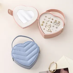 Heart shaped jewelry box portable travel ring earring storage organizer display case gift.