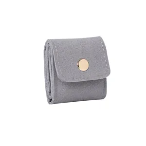 Grey Microfiber Travel Jewelry Organizer Mini Storage Pouch for Rings and Earrings