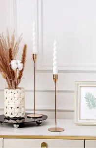 Nordic luxury gold candlestick holder for romantic dinner table decor and wedding.