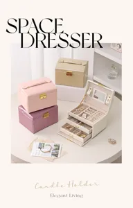 Portable 3-layer PU leather jewelry storage box with drawers, mirror, and multi ring slots.