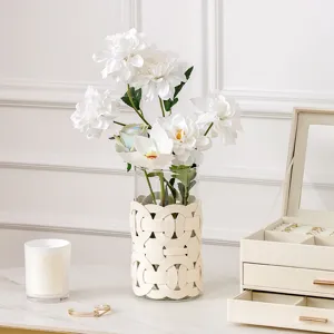 Nordische Leichte Luxus Glasvase Mit Handgewebter Lederumhüllung Dekorative Flasche Für Wohnzimmer Eingang Blumenarrangement