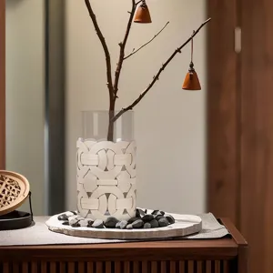 Luxus Glas Blumenvase mit weißem geflochtenen Lederbezug, moderne nordische Heimdekoration