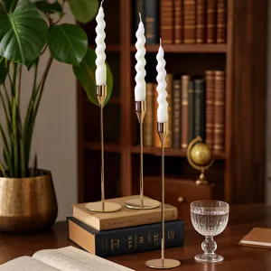 Nordic romantic candlestick metal candle holder set with spiral white candles for home decor.