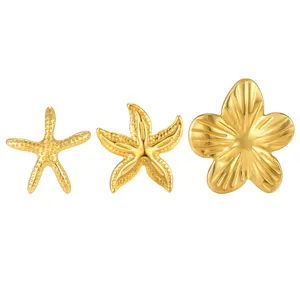 Goldene Seestern und Blumen Ohrclip, Edelstahl ohrring ohne Ohrloch modischer Schmuck.