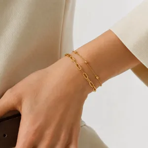 Bracelet double en acier inoxydable doré minimaliste pour femme élégant bijou de poignet.