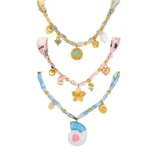 Collier pendentif coquillage perle foulard en soie bohème ensemble bijoux de mode pour femmes