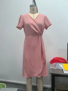 Donna Estate Tinta Unita Vestito Portafoglio Scollo V Maniche Corte Elegante Abito Chic
