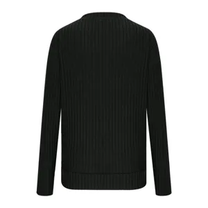 Haut en tricot côtelé à manches longues pour femme dos, pull noir décontracté quotidien.