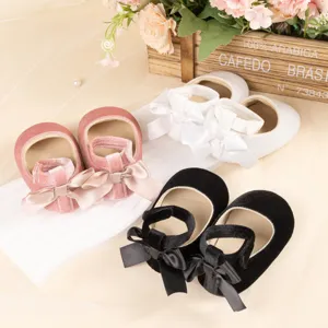 Cute velvet baby princess shoes soft sole infant walker shoes with sweet bowknot