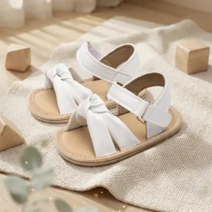 Comfortable white baby sandals with cute bow design, soft sole for toddlers and infants.